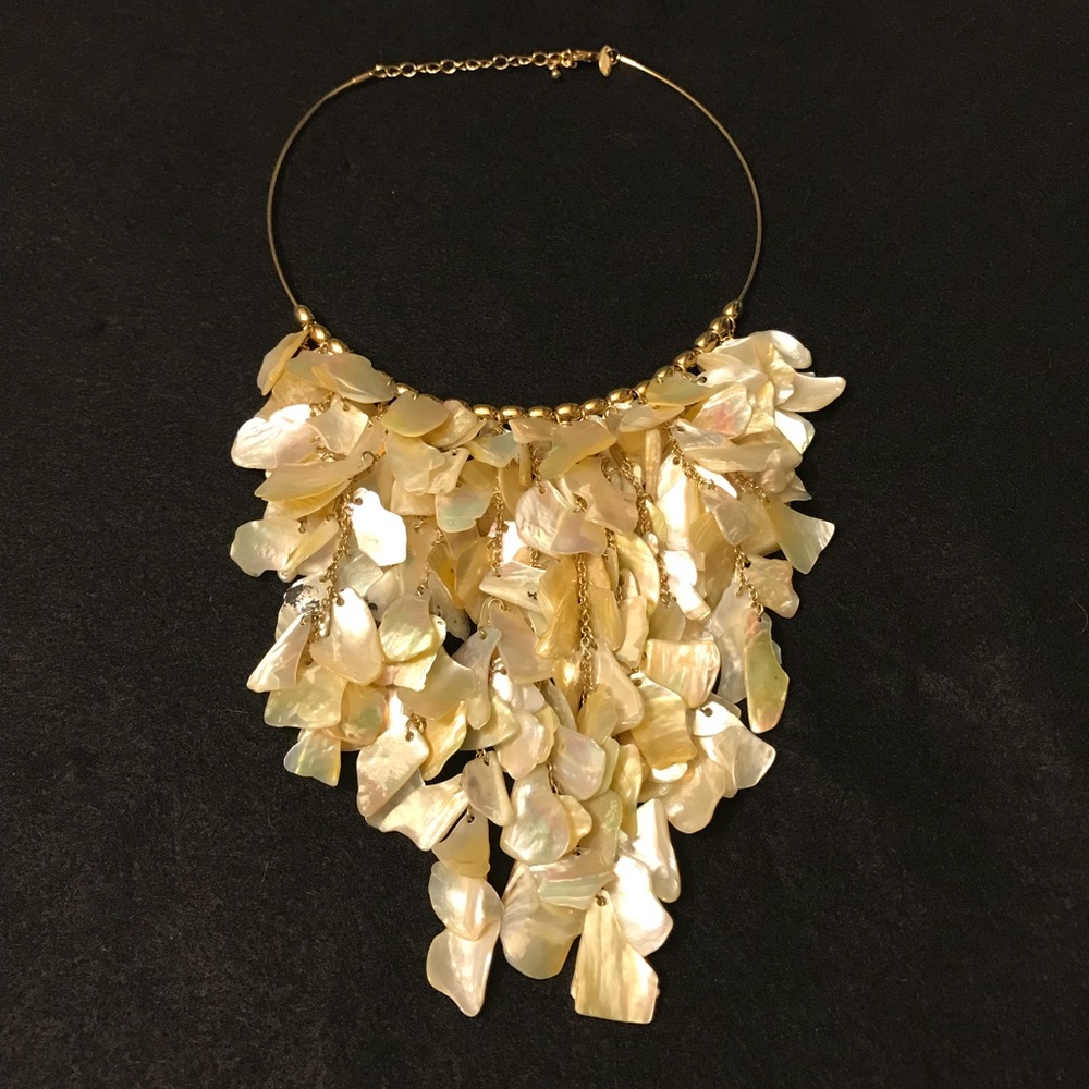 Gold and Pearl Shell Statement Necklace